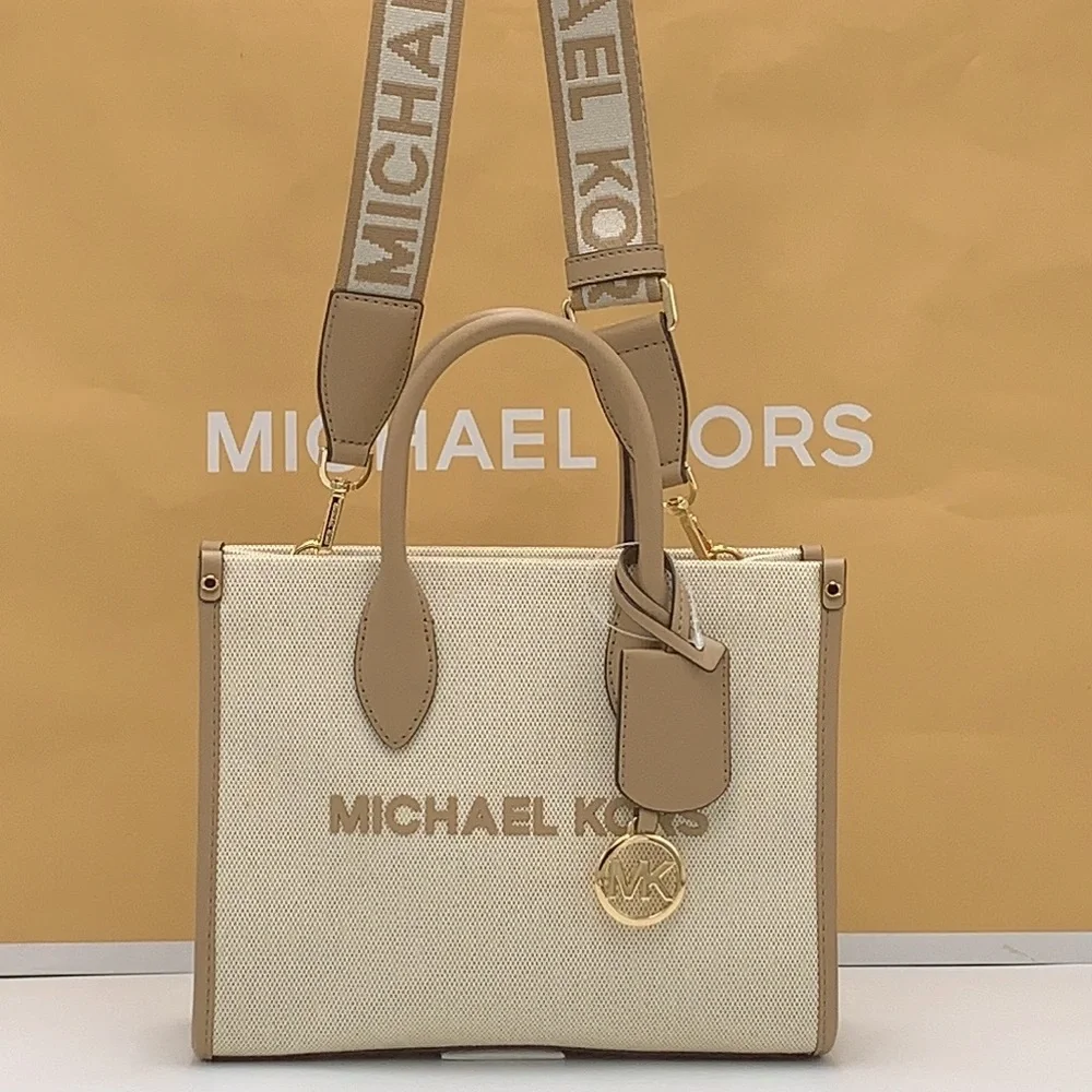 Michael Kors Mirella Small Shopper Top Zip Crossbody Bag Camel MK NWT